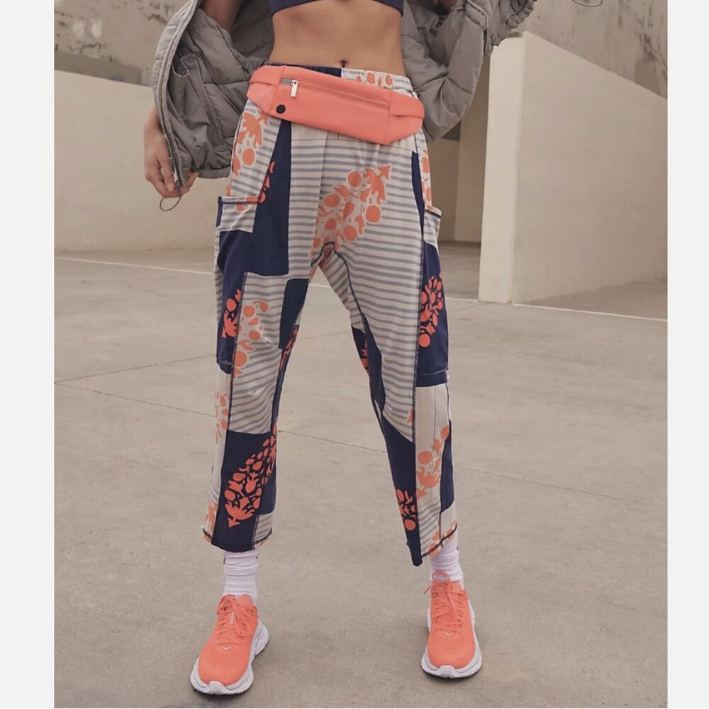 Free People Movement Blue Printed Hot Shot Relaxed Fit Pants